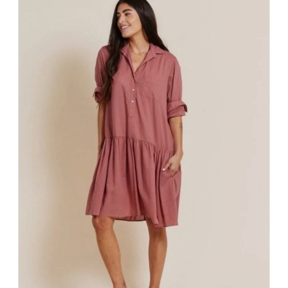 Grayson The Changemaker Dress Rosewood Shirtdress Lagenlook Cotton M